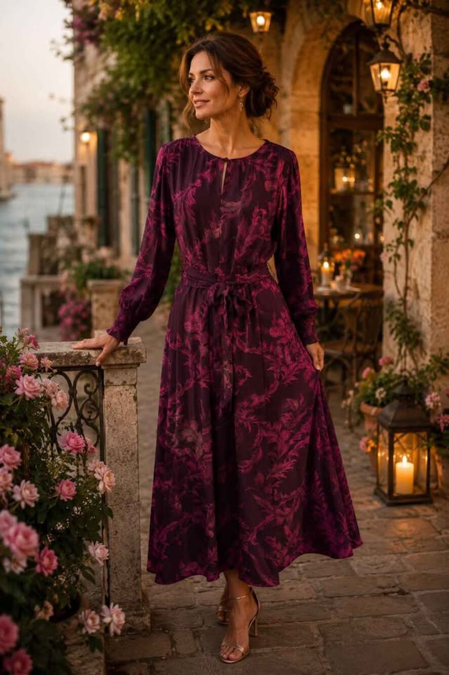 New With Tags Soft Surroundings Plum Leaf Print Maxi Dress Large